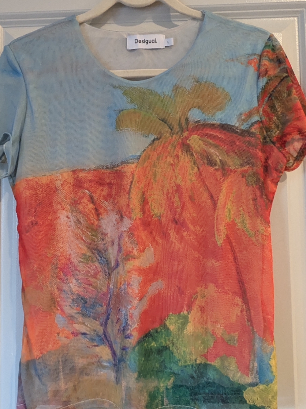 Desigual Tropical Palm Short Sleeve Tee - Blue & Coral - Picture 2 of 4